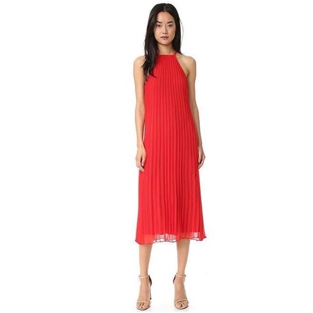 Likely Womans Midi Dress Pleated Red Sweetheart Chester 4 Keyhole Date Night